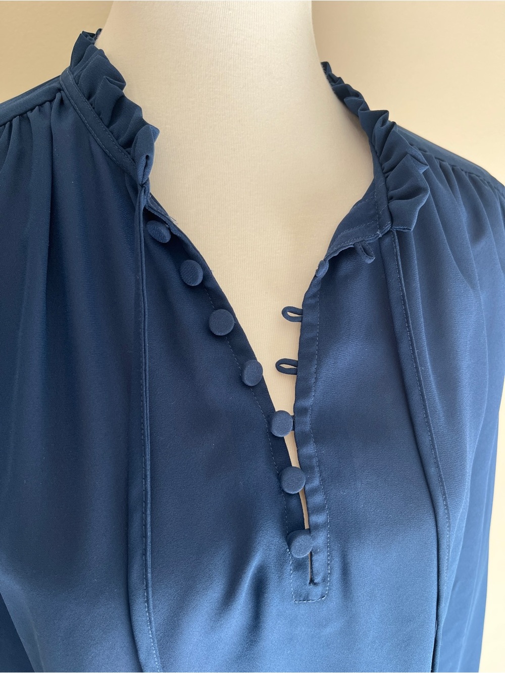 Madewell Teal-Blue Ruffle Trim Button Blouse